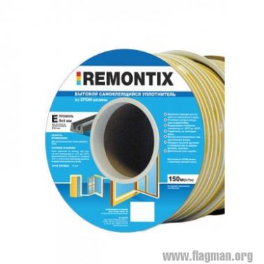 Уплотнитель резиновый E-профиль 9х4мм двойной 2*75/150м белый Remontix