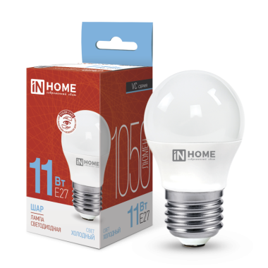Лампа 11Вт Е27 6500К (шар) IN HOME