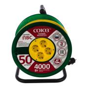 Удлинитель-катушка 4гн.50м с/з ПВС 3500Вт 3х1,5мм2 СОЮЗ