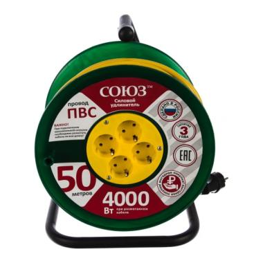 Удлинитель-катушка 4гн.50м с/з ПВС 3500Вт 3х1,5мм2 СОЮЗ