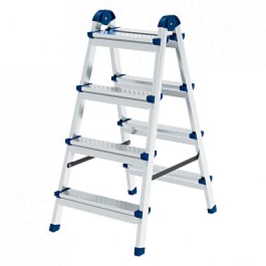 Стремянка двухсторонняя 4 ступени, сталь профиль, стальные ступени, Россия Сибртех