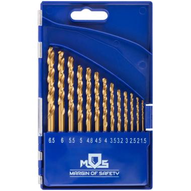 Набор сверл по металлу hss шлифованные, титановое покрытие, угол заточки 135°, пласт. кейс, 13 шт. (1.5-2.0-2.5-3-3.2-3.5-4-4.5-4.8-5-5.5-6-6.5 мм) MOS