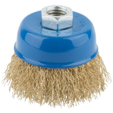 Корщетка, тип "чашка", гайка М14, стальная латунированная волнистая проволока 65 мм MOS