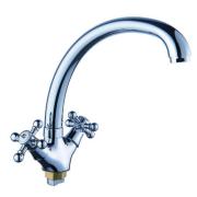 Смеситель д/кухни с 2-мя рукоятками с высоким изливом, креп.гайка Дельта 427333 Антей