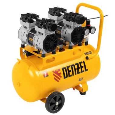 Компрессор безмасляный, малошумный DLS 1500/50, 1500 ВТ, 2x750, 50 л, 260 л/мин Denzel