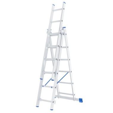 Лестница, 3х 6 ступеней (L=1,69м; h=2,67м; макс.h=3,3м) алюминиевая, трехсекционная, Россия, Сибртех