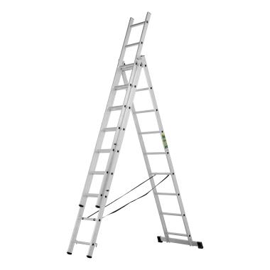 Лестница, 3х 9 ступеней трехсекционная алюминиевая 2,53м (h=3,91м;max h=5,31м), до 150кг, Сибртех