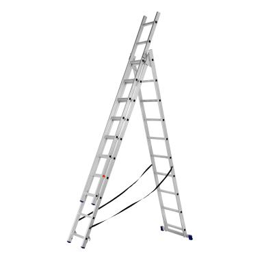 Лестница, 3х10 ступеней трехсекционная алюминиевая 2,81м (h=4,47м; max h=5,87м), до 150кг, Сибртех