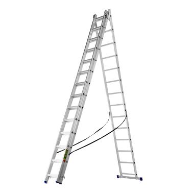 Лестница, 3х14 ступеней трехсекционная алюминиевая 3.96м (h=7,12 м, мах h=10.26м), до 150кг, Сибртех