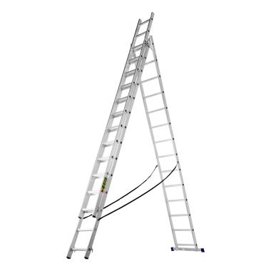 Лестница, 3х14 ступеней трехсекционная алюминиевая 3.96м (h=7,12 м, мах h=10.26м), до 150кг, Сибртех