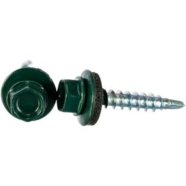 Саморез кровельный D 4.8 мм. 35 мм. Зелёный мох (RAL 6005) (100шт/упак)
