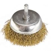 Щетка для дрели 75 мм, "чашка" со шпилькой, латунированная витая проволока//Matrix