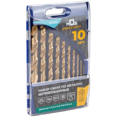 Набор сверл по металлу hss шлифованные, титановое покрытие, угол заточки 135°, пласт. кейс, 10 шт. (1-2-3-4-5-6-7-8-9-10 мм) MOS