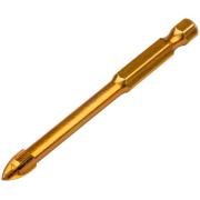 Сверло по кафелю, 4 режущие кромки, титановое покрытие, u-хвостовик под биту 6х74 мм ФИТ