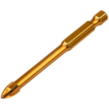 Сверло по кафелю, 4 режущие кромки, титановое покрытие, u-хвостовик под биту 6х74 мм ФИТ