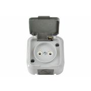 Розетка "Пралеска"1ОП б/з серый IP54