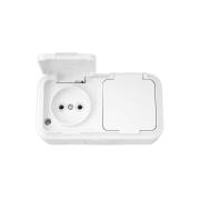 Розетка двойная 2П (горизонт.) открытой установки с/з IP54 16А белый Пралеска