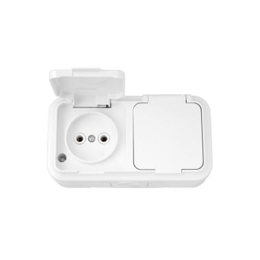 Розетка двойная 2П (горизонт.) открытой установки с/з IP54 16А белый Пралеска