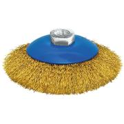 Щетка для УШМ, М14, тип "Тарелка", латунированная витая проволока 0,3 мм, 100 мм, cutop profi