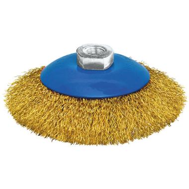 Щетка для УШМ, М14, тип "Тарелка", латунированная витая проволока 0,3 мм, 100 мм, cutop profi