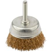 Корщетка, тип "чашка", со штифтом, стальная латунированная волнистая проволока 65 мм MOS
