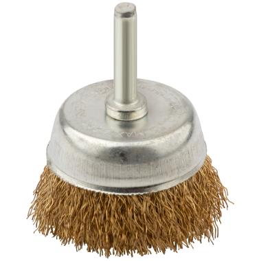 Корщетка, тип "чашка", со штифтом, стальная латунированная волнистая проволока 65 мм MOS