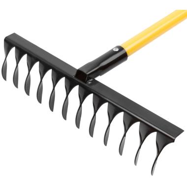 Грабли, витой зуб, 12 зубьев, с желтым метализированным черенком