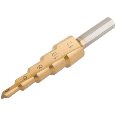 Сверло ступенчатое 4-6-8-10-12 мм, HSS, 3-гранный хвостовик, MOS