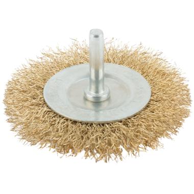 Корщетка, тип "колесо", со штифтом, стальная латунированная волнистая проволока 75 мм MOS