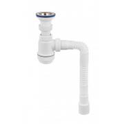 Сифон бутылочного типа с нержавеющей чашкой д 70 и гибкой трубой 900 мм Мини Элит VIRPLAST