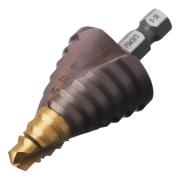 Сверло ступенчатое 9-12-15-18-21-24-27-30-33-36 мм, кобальт 5%, 6-гранный хвостовик, Denzel