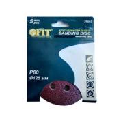 Круг абразивный на ворсовой подложке под "липучку", перфорированный, P 60, 125 мм, 5 шт FIT