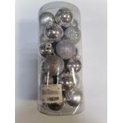 Шар 4 см, (набор 24 шт) Микс фактур, 201-0625, Серебро