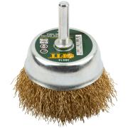 Корщетка-чашка, со штифтом, стальная латунированная волнистая проволока 75 мм ФИТ