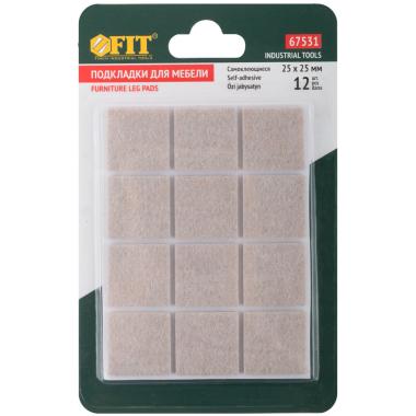 Подкладки для мебели самоклеющиеся квадратные 25 х 25 мм, 12 шт., войлок ФИТ