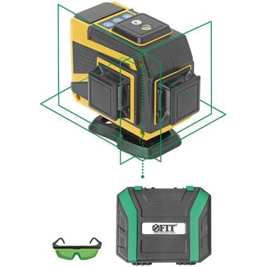 Уровень лазерный самоуспокаивающийся, зеленые лучи, 3 плоскости 360 гр., диапазон 20 м, li-ion аккум., 2 уровня яркости, без треноги