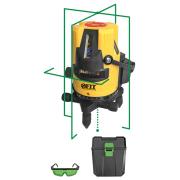 Уровень лазерный самоуспокаивающийся, зеленые лучи, горизонталь + 4 вертикали, диапазон 20 м, li-ion аккум., 2 уровня яркости Фит
