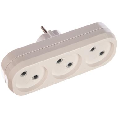 Тройник (разветвитель) 6А б/з плоский белый Универсал