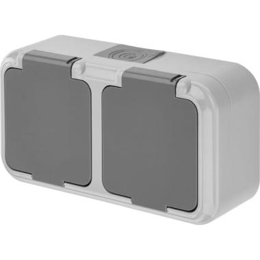 Розетка "Пралеска"2ОП с/з серый IP54