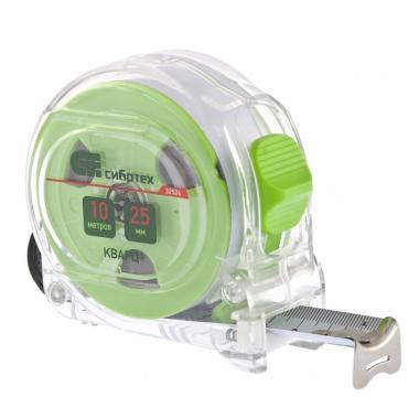 Рулетка 10 м х 25 мм, амортизатор, прозрачный корпус, Кварц, Сибртех