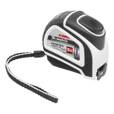 Рулетка 5 м х 25 мм, автостоп, прорезиненная, "Pro", Matrix