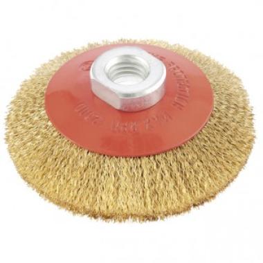 Щетка для УШМ, 125 мм, М14, "тарелка", латунированная витая проволока Matrix