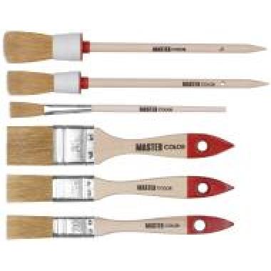 Набор из 6 кистей с деревянными ручками: флейц. кисть 20 мм, 25 мм, 35 мм (55% топс); круглая кисть Ø20 мм, Ø25 мм, кисть художественная для подкраски