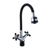 Смеситель для кухни с 2-мя рукоятками,с силиконовым изливом, черный Радуга 5770716 АНТЕЙ