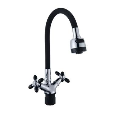 Смеситель для кухни с 2-мя рукоятками,с силиконовым изливом, черный Радуга 5770716 АНТЕЙ