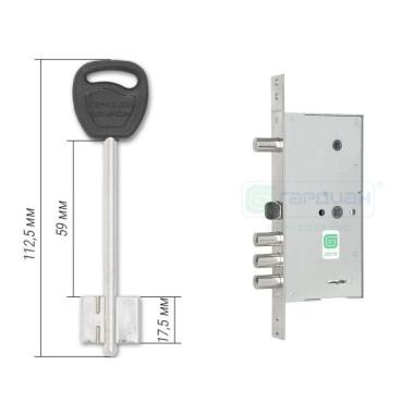 Замок врезной ГАРДИАН 30.15Д длинный ключ (ручка раздельная)