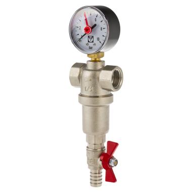 Фильтр самоочищающийся промывной 1" с манометром никель Valtec