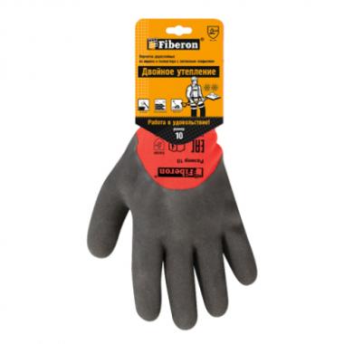 Перчатки Двойное утепление - ТУНДРА акрил с полиэстером, латексное покрытие, в и/у, 10(XL), Fiberon