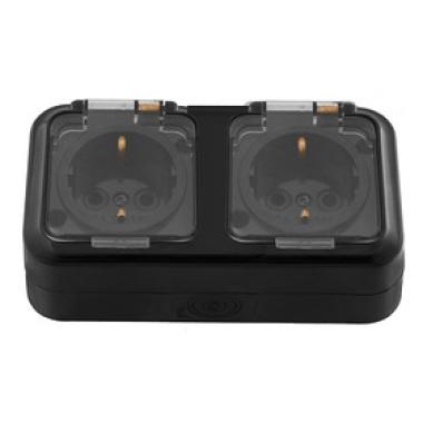 Розетка "Пралеска"2ОП с/з черный IP54