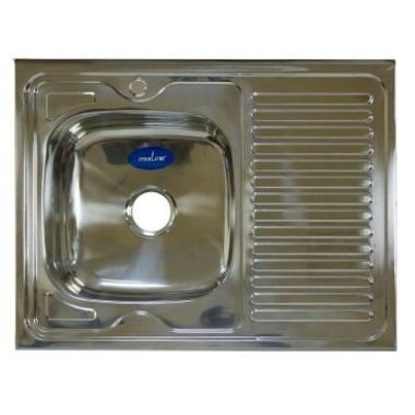 Мойка нерж.сталь накладная 0,6 мм 800*600L вып. 3 1/2 с сифоном гл.16 см Mixline